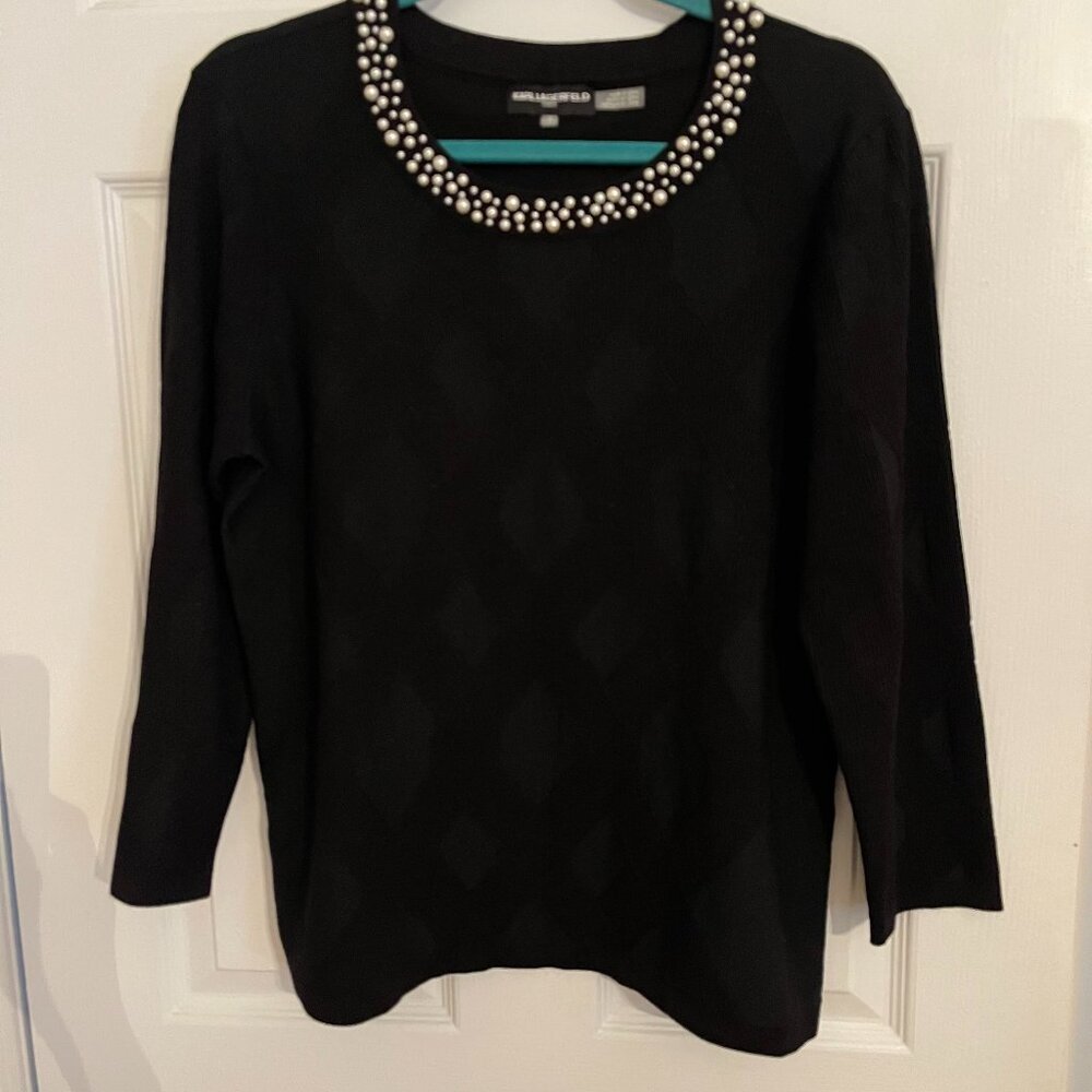 Karl Lagerfeld Paris knit black sweater with beaded neckline size M
